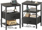 SUPERJARE Nightstand Set of 2, Bed Side Tables with Charging Station, Adjustable Fabric Drawer, Night Stand for Bedroom, 3-Tier Storage End Tables, Black