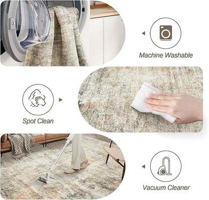 Abstract Rug 5x7 Machine Washable Area Indoor Orange Low Pile Non-Slip Foldable Thin Accent Rugs for Bedroom Living Room Dining Room