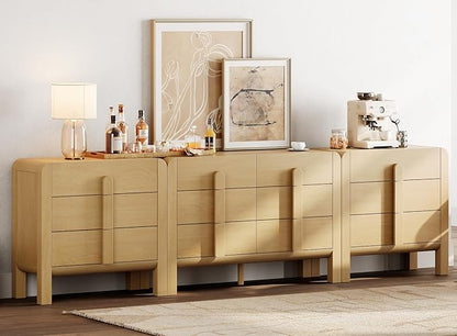 WAMPAT 3 Piece Bedroom Dresser Set, 110.2" Wide Mid Century Modern Chest of Drawers with Curved Handles, Dresser TV Stand with 12 Drawers, Wood Drawer Organizer for Bedroom, Oak