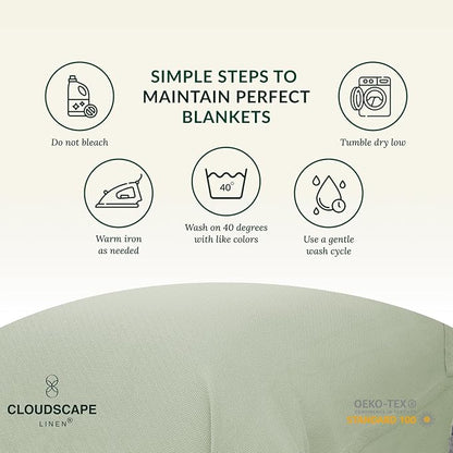 Cloud Scape Linen 100% Cotton Blanket King 92x108 Seafoam - Cozy Herringbone Weave, Fits Up to Cal King Beds, Breathable Softness, All-Season Warmth, Heavy Layering Winter Blanket