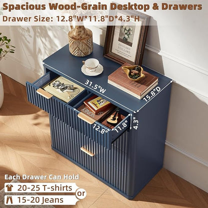 LEYAOYAO Fluted 5 Drawers Dresser for Bedroom Set of 2, 34" Tall Modern Chest of Drawers with Metal Handle, Curved Profile Design,Navy Blue Wood Drawer Organizer for Bedroom, Living Room, Hallway