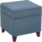 Adeco 17" Square Ottoman with Storage, Small Blue Storage Ottoman Foot Rest with Hinged Lid & Solid Wood Legs, Linen Fabric Foot Stool for Living Room & Bedroom, Seasonal Home Refresh & Gifting