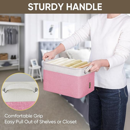 BALEINE 3 Pack Fabric Storage Bins for Shelves, Linen Storage Baskets for Organizing, Decorative Closet Bins for Clothes, Home (Pink, 12"x8"x8")