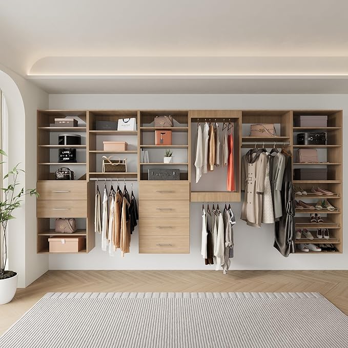 MODCART Tall Hanging Closet Unit, Modular Closet System, Wood Closet System Organizer with Storage for Walk In Closets, Clothing Rack Wardrobe Closet for Hanging Clothes, Bedroom, Wood, 28.5"W