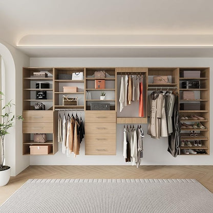 Short Tower Closet Unit, Modular Closet System, Wood Closet System Organizer with Storage for Walk In Closets, Clothing Rack Wardrobe for Hanging Clothes, Bedroom, Wood, 31.5"W