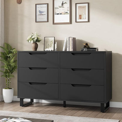 GarveeHome 6 Dresser for Bedroom, 47.2 in Wide Dresser, Freestanding Vertical Drawer Cabinet with Storage, Wooden Closet Storage Chest for Living Room, Hallway, Entryway, Black