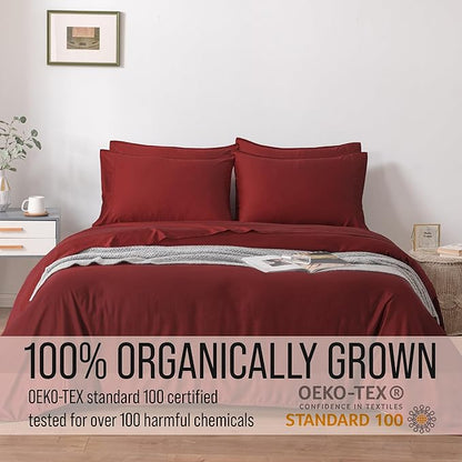 Bella Coterie 7 Piece Luxury Bamboo Viscose Split King Size Sheet Set | 2 Fitted Sheets for Adjustable Beds | 100% Organically Grown | Cooling for Hot Sleepers | 4 Pillowcases [Merlot]