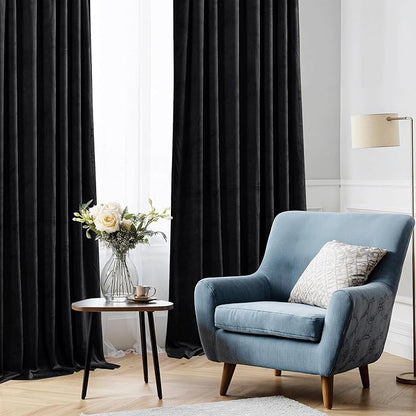 StangH Black Blackout Curtains 105 inches Premium Velvet Thermal Insulated Drapes for Bedroom, Heavy Soft Curtains with Noise Reduction for Studio, W52 x L105, 2 Panels