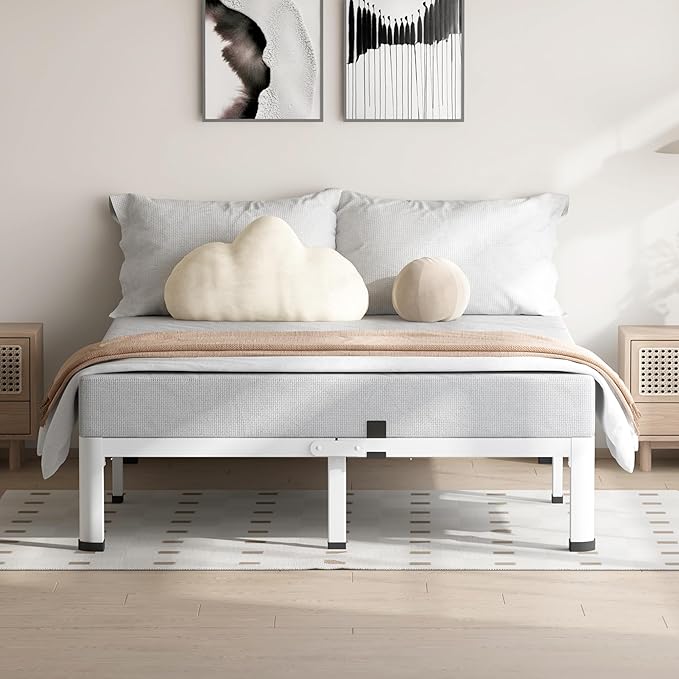 7 Inch White King Size Bed Frame, 3500Lbs Heavy Duty Metal Platform with Round Corner Legs Mattress Slide Stopper, Steel Slat Support No Box Spring Needed, Noise Free, Non-Slip, Easy Assembly