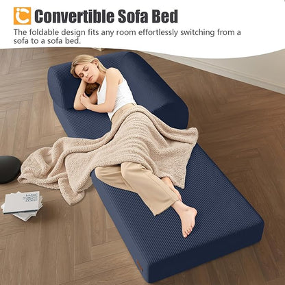 COMAX Folding Sofa Bed, Fold Out Chair Bed, Foldable Sofa, Convertible Sleeper for Adults, Futon Chair Single Small Floor Couch for Spaces, Bedroom Living Room Guest Room, Navy Blue