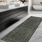 Dark Green 2x5 Runner Rug Non Slip Washable for Bathroom, Kitchen, Floral Boho Low Pile Entryway Rug, Door Mat Indoor Entrance, Small Carpet Runner for Laundry Room