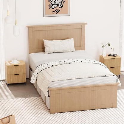Royal Windsor Small Fluted Nightstand Set of 2 with 2 Drawers, Side End Table, Small Accent Storage Cabinet,Modern Night Stand Bedside Table for Bedroom Full Size Bed,Natural Oak
