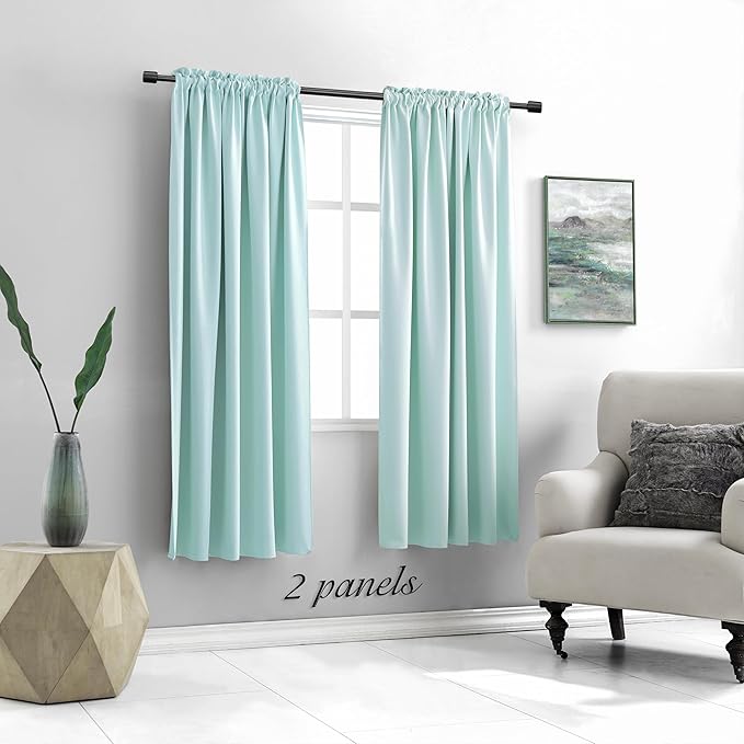 DONREN 63 Inch Length Aqua Blackout Curtains for Bedroom - Window Treatment Rod Pocket Curtain Drapes (Set of 2 Panels)