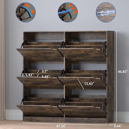 Shoe Cabinet with 6 Flip Drawers, Slim Narrow Shoe Storage Cabinet, Freestanding Shoe Organizer for Entryway, Hallway, Foyer