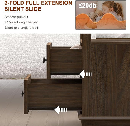 HIFYOBRO Narrow End Table with Flip Top Charging Station Set of 2, Side Table with 2 Drawers, Type-C & USB Port & Power outlets, Wooden Storage Cabinet for Living Room and Bedroom