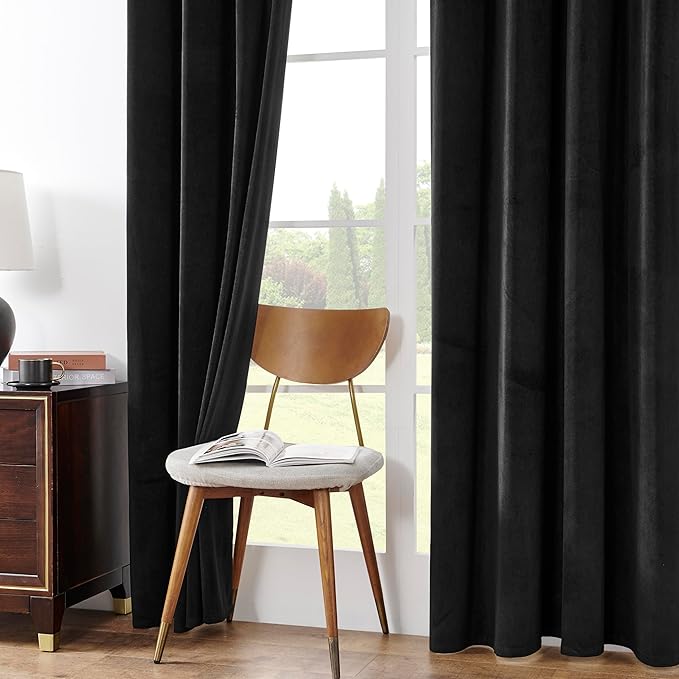 Joydeco 100% Blackout Velvet Curtains for Bedroom 120 Inches Long 2 Panels, Back Tab/Rod Pocket Living Room Drapes, Thermal Insulated Soundproof Heavy Duty Curtains for Windows,52W x 120L,Black