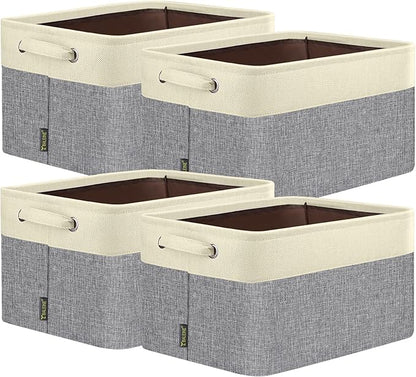 BALEINE 4 Pack Fabric Storage Bins for Shelves, Linen Storage Baskets for Organizing, Decorative Closet Bins for Clothes, Home (Grey, 12"x8"x8")