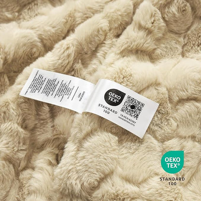 Cozy Bliss Faux Fur Throw Blanket for Couch, Fuzzy Soft Plush Thick Warm Fluffy Reversible Wave Textured Blanket for Sofa Bedroom Living Room, 55 * 70 Inches Khaki
