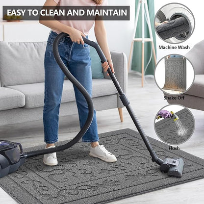 FONEYI Indoor Door Mat, Front Back Door Mat 32" x 48" Non-Slip Rubber Backing Door Rug, Machine Washable Entry Rug, Low Profile Absorbent Dirt Trapper Doormat Inside Floor Mats for Entryway, Grey