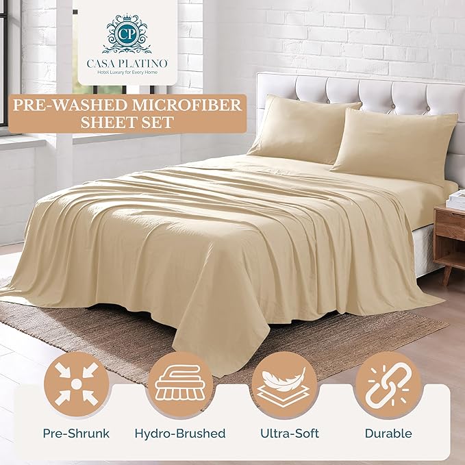 Casa Platino Full Size Sheets, Pre-Washed Full Bed Sheet Set, Ultra Soft & Breathable Cooling Sheets, 100% Brushed Microfiber Sheet Set, Full Sheet Set Deep Pockets - Linen