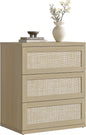 SICOTAS Dresser for Bedroom - 31" Tall Rattan Dresser with 3 Drawers Boho Dressers & Chests of Drawers Dressers for Bedroom Deep Bedside Table Clothes Closet Storage for Closet Hallway Entryway