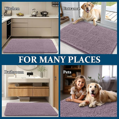 OLANLY Dog Door Mat for Muddy Paws 59x24, Absorbs Moisture and Dirt, Absorbent Non-Slip Washable Doormat, Quick Dry Chenille Mud Mat for Dogs, Entry Indoor Entryway Carpet for Inside Floor, Deep Plum