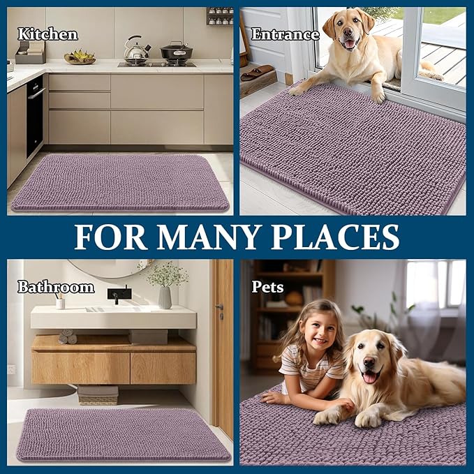 OLANLY Dog Door Mat for Muddy Paws 59x35, Absorbs Moisture and Dirt, Absorbent Non-Slip Washable Doormat, Quick Dry Chenille Mud Mat for Dogs, Entry Indoor Entryway Carpet for Inside Floor, Deep Plum