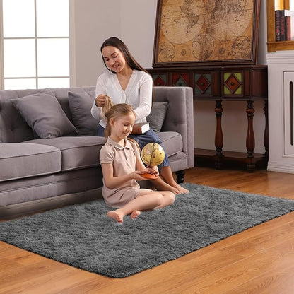 Ophanie 3x5 Rug, Bedside Preppy Dorm Area Rug, College Essentials Non Slip Grey Small Carpets for Bedroom, Anti Slip Fluffy Gray Living Room Rugs Home Decor Aesthetic, Nursery
