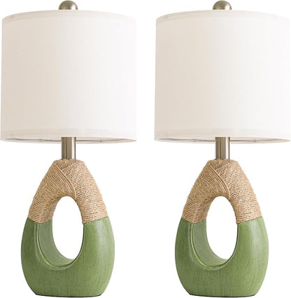 OYEARS 19" Table Lamps Set of 2, Bedside Lamps for Living Room, Lamps for Bedroom, Farmhouse Rattan Table Lamp, Small Space Nightstand Lighting, Rustic Home Office Decor (Green, Bulb Not Included)
