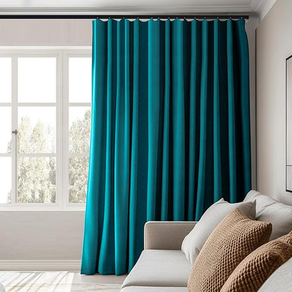 Room Divider Curtains Total Blackout Privacy Curtain Panel Room Thermal Insulated Noise Reduction Curtains for Bedroom Window Living Room Ceiling Track Curtain W 12.5 ft × H 8ft Azure Blue