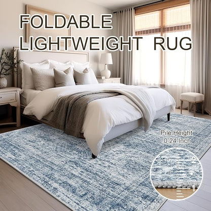 6x9 Area Rug for Living Room Washable 6x9 Non-Slip Modern Rugs for Bedroom Dinning Room Ultra-Thin Indoor Blue