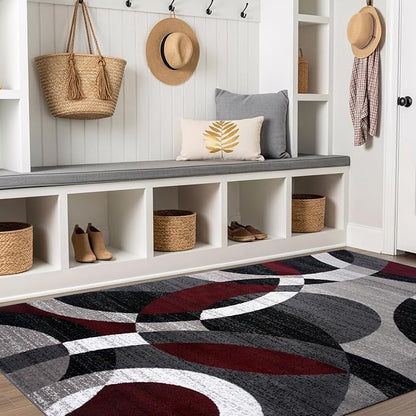 Rugshop Red Modern Geometric Indoor Medium Area Rug, Overlapping Circle Pattern, Fade Resistant, Non-Shedding, for Living Room, Bedroom and Home Office, 6'6" x 9'