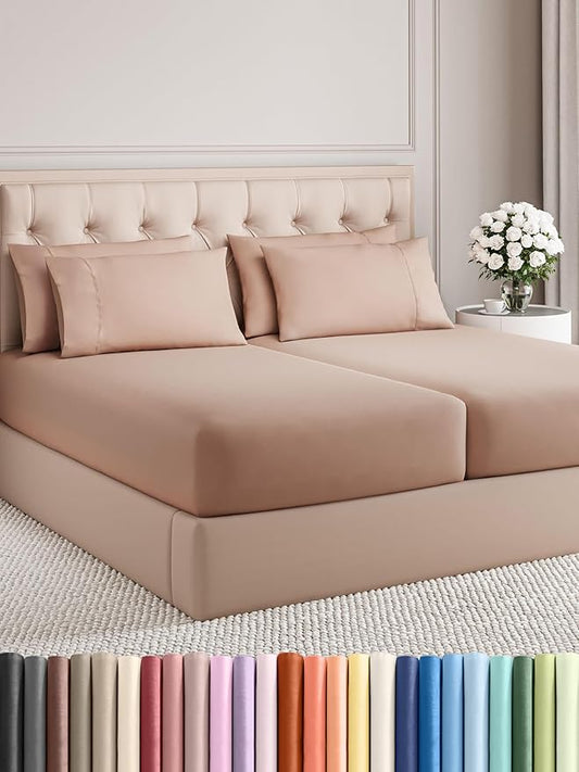 Split King 7 Piece Sheet Set - Cooling & Breathable - Hotel Luxury Bedding - Includes Fitted Sheets for Women, Men, Kids and Teens - 1 Flat, 2 Fitted Sheets, 4 Pillowcases with Deep Pockets - Mauve