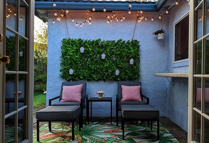 GLANT Expandable Fence Privacy Screen for Balcony Patio Outdoor,Decorative Faux Ivy Fencing Panel,Artificial Hedges (Single Sided Leaves) (2, Dark Green)