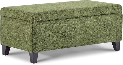 Storage Ottoman with Flip-Top Lid, Sturdy Birch Wood Legs, Footrest Bench with Ample Storage for Blankets, Pillows, Shoes, Extra Seating for Living Room, Bedroom, Entryway,Dark Brown+Green