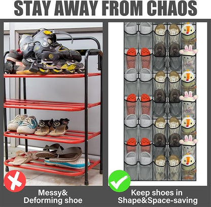 Windyun Over the Door Shoe Organizer with 40 Large Breathable Mesh Pocket, Space Saving Hanging Shoe Rack Hanger Gray Behind the Door Storage Holder for Entryway Closet Bedroom Utility Room Women Men