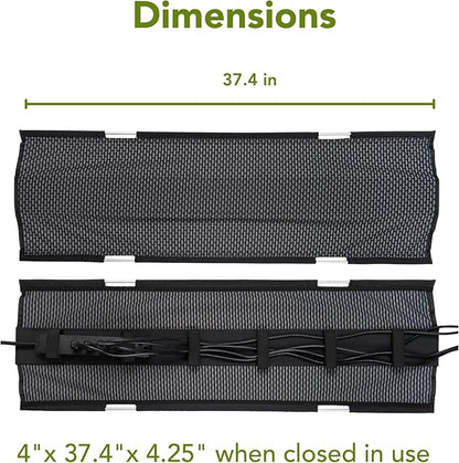 PERFECT POSTURE Mesh Cable Organizer – Under Desk Cable Management with Adjustable Straps, Flexible Mesh, Easy-Access Design, & Standing Desk Compatible – 37.4” (Gray)