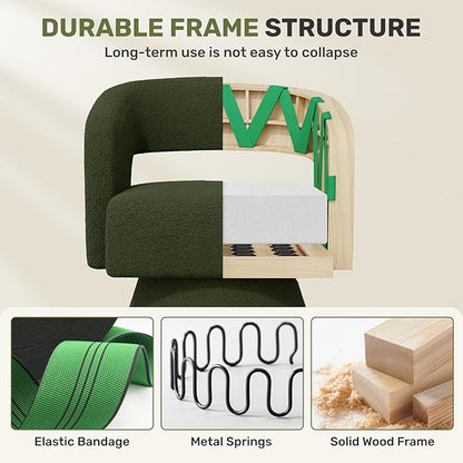 Swivel Accent Chair Set of 4, Modern Comfy Teddy Barrel Chairs, Oversized Upholstered Round Arm Chair for Living Room, Bedroom, Reading Room, Green