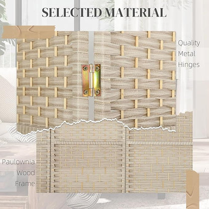 HOMCOM 6 Panel Room Divider, 6' Tall Folding Privacy Screen, Hand-Woven Freestanding Wall Partition for Home Office, Bedroom, Washed Oak