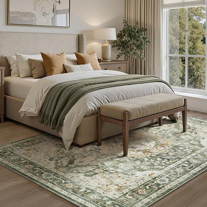 PADOOR 5X7 Area Rug,Rugs for Living Room,Soft Olive Rugs for Bedroom,Machine Washable Rug Non Slip Carpet for Dining Room Living Room Bedside Office