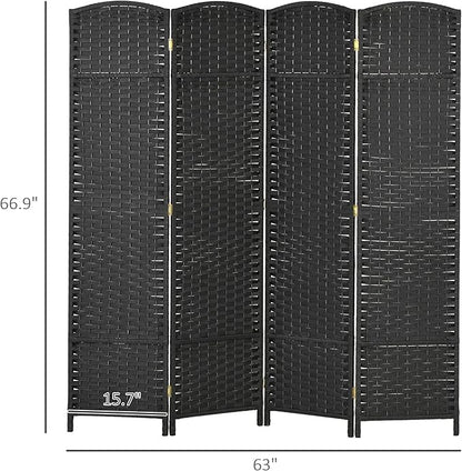 HOMCOM Room Divider, 4 Panel Folding Privacy Screen, 5.6' Tall Freestanding Partition for Home Office, Bedroom, Black