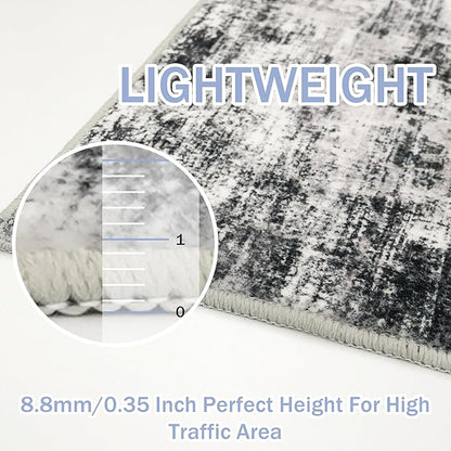 IOHOUZE Abstract Runner Rug 2x7 Ft Washable Runners for Hallways, Non Slip Kitchen Runner Printed Faux Wool Entryway Runners Indoor, Modern Abstract Floor Carpet for Hall Kitchen Bedroom, Black Gey