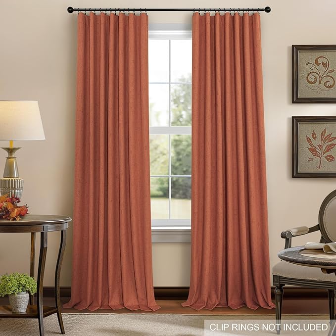 Terracotta Black Out Curtains 72 Inch Long Western Blackout Window Curtain & Drapes 72 Inch Length 2 Panel Viral Retro Vintage Linen Farmhouse for Bedroom Dining Living Room Pumpkin 70s Decor Hippie