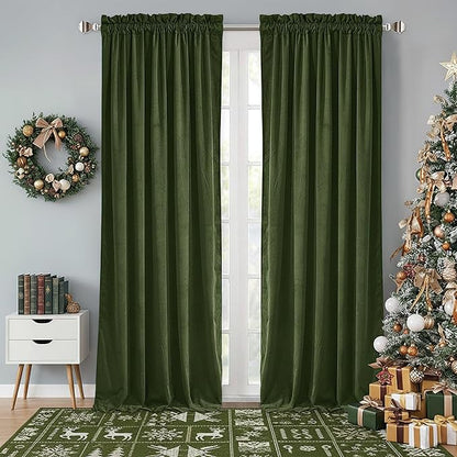 StangH Moss Green Velvet Drapes 90 inches Long, Luxury Room Darkening Temperature Balance Bedroom Curtains Privacy Doorway Dividers for Living Dining Room, W52 x L90, 2 Panels