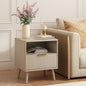 CARPETNAL Fluted Nightstand, Beige Bedside Table with Drawer and Storage Shelf, Wood End Table Mid Century Night Stands for Bedroom Living Room