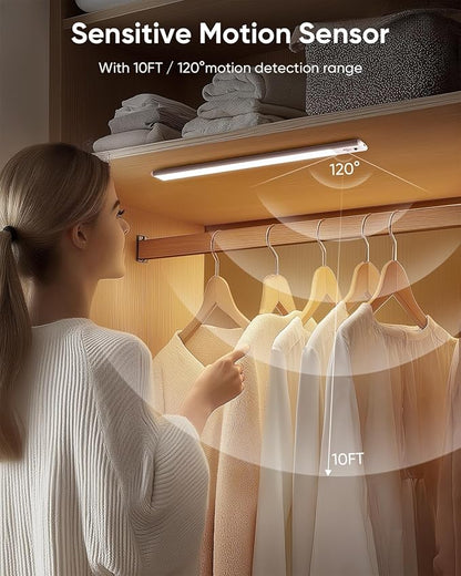 Under Cabinet Lighting Wireless, Rechargeable 62 LED Motion Sensor Light Indoor, 3 Color Temps Closet Lights with Remote Control, Dimmable Magnetic Under Counter Lights for Kitchen, Stairs, 4 Pack
