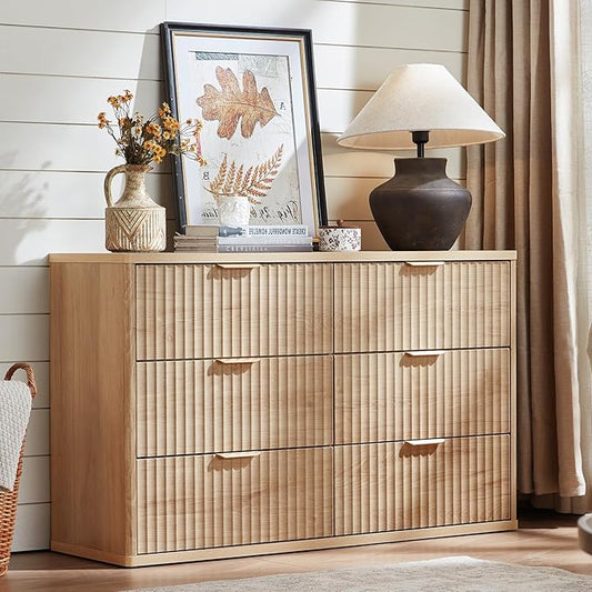 LEYAOYAO Fluted 5 Drawers Dresser Set of 2, 41" Tall Modern Chest of Drawers with Metal Handle, Curved Profile Dresser TV Stand, Wooden Drawer Organizer for Bedroom, Living Room, Hallway, Lightgrey