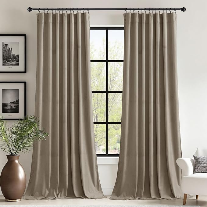 StangH Camel Beige Velvet Curtains 90 inches Long Heavy Thick Privacy Room Dividers Thermal Insulated Light Blocking Window Drapes for Dining Living Room, W62 x L90, 2 Panels