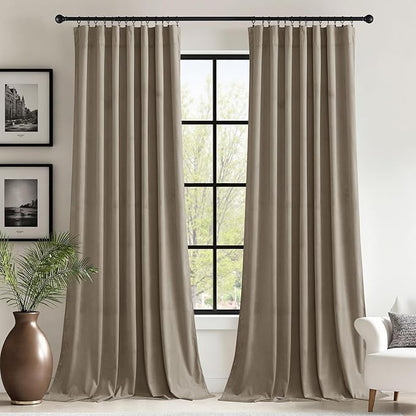 StangH Super Soft Velvet Curtains for Living Room Camel Beige 62 inches Width Room Darkening Noise Reducing Drapes for Kids Bedroom/Office/Winter Decor, W62 x L96, 2 Panels