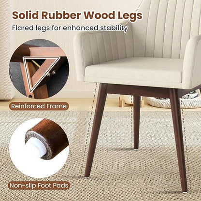Giantex Upholstered Dining Chairs Set of 2, Mid Century Kitchen Chairs with Solid Wood Legs, Wrap-Around Backrest, Modern Accent Armchair for Living Room, Dining Room, Bedroom, Beige